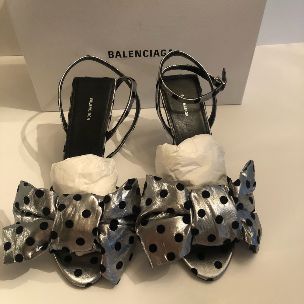Balenciaga polda dots metalic satin sandals 39